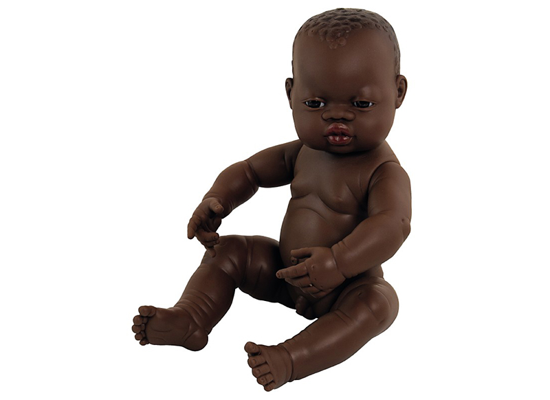 Poppen - babypop - Miniland Newborn Doll - zonder haar - 40 cm - jongen - afrikaans - per stuk