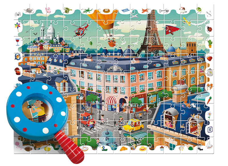 Puzzel - detectieve puzzel - Ludattica - de stad - 50 x 70 cm - met vergrootglas - per set