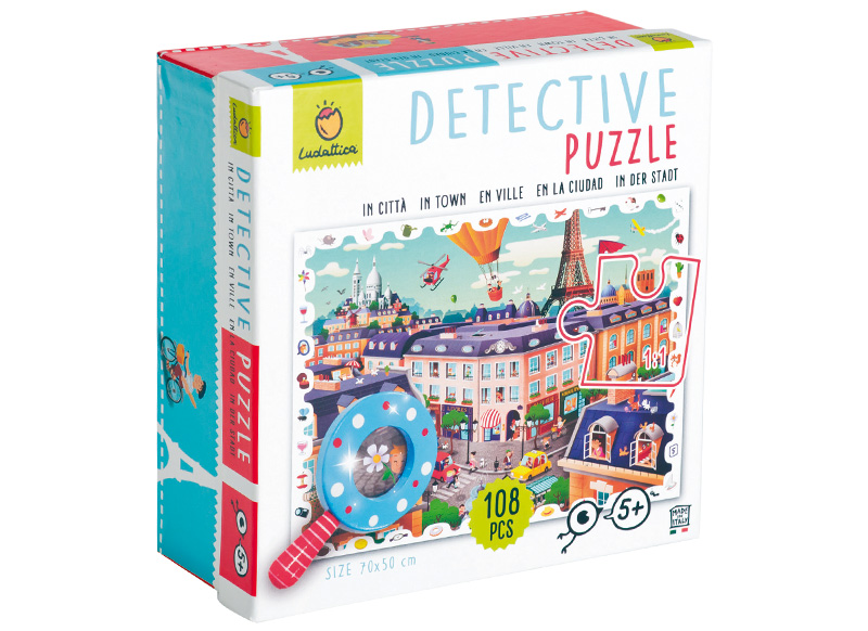 Puzzel - detectieve puzzel - Ludattica - de stad - 50 x 70 cm - met vergrootglas - per set