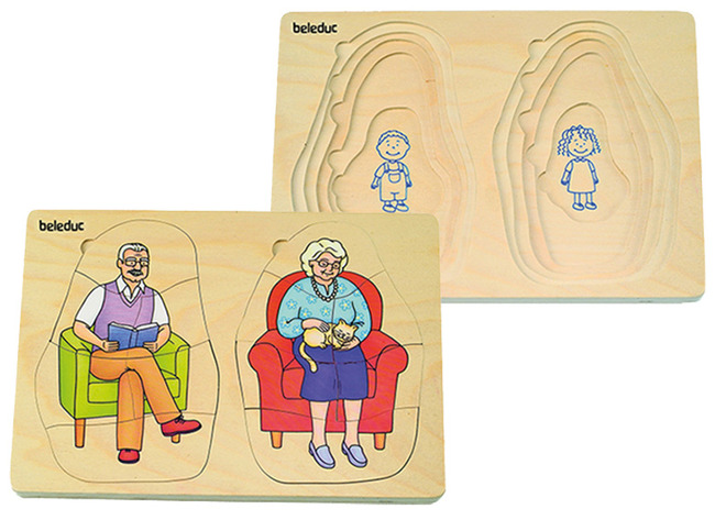 Lagenpuzzel - Beleduc - wij groeien - van baby tot grootouders - evolutiepuzzel - 40 stukjes - hout - per stuk