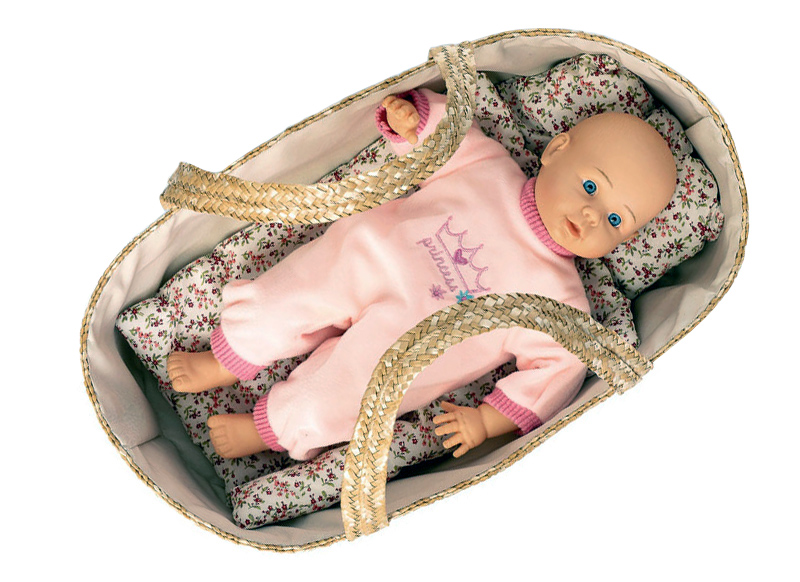 Poppen - accessoires - By Astrup - rieten mozes wiegje - per stuk