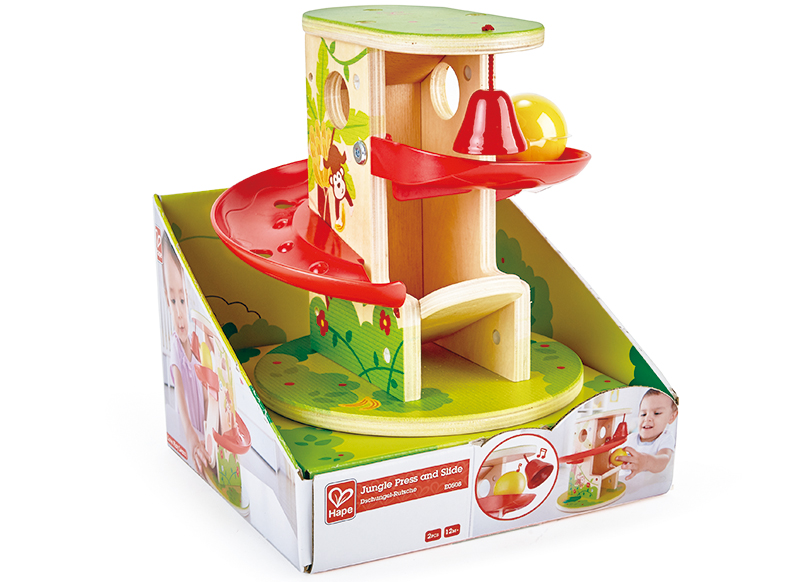 Eerste speelgoed - eerste knikkerbaan - Hape - jungle press and slide