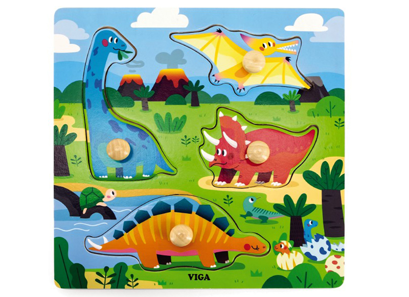 Puzzel - hout - knoppenpuzzel - dino's