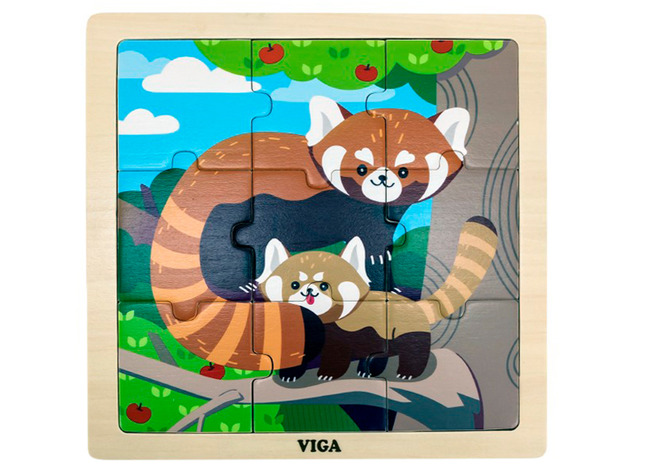 Puzzel - hout - 9-delig - rode panda