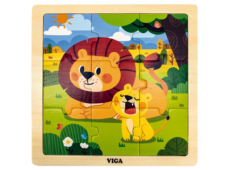 Puzzel - hout - 9-delig - leeuw