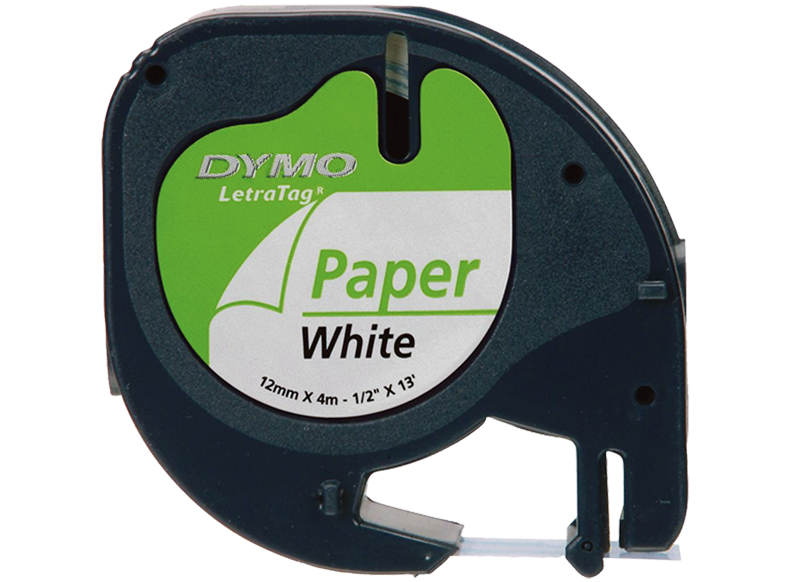 Etiketten - labels - Dymo LetraTag - 12 mm x 4 m - papier - wit/zwart - per stuk