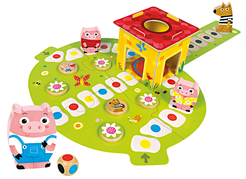 Spel - dobbelspel - Goula - 3 Little Pigs - biggetjes - wolf - hout - per spel