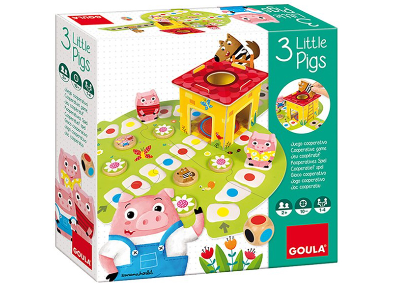 Spel - dobbelspel - Goula - 3 Little Pigs - biggetjes - wolf - hout - per spel