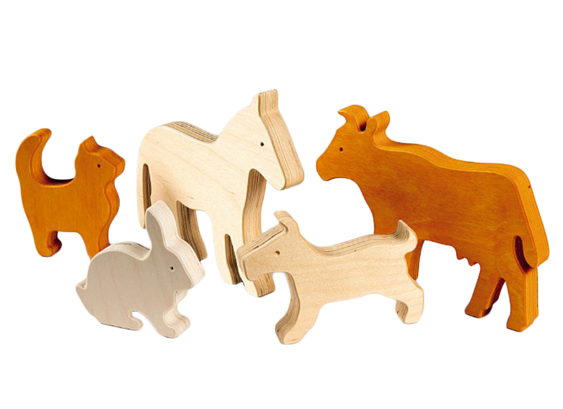 Fantasiehoek - dieren - hout - huisdieren - set van 6