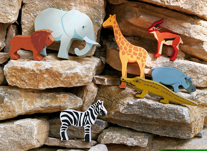Speelgoedfiguren - Tender Leaf - safaridieren - hout - set van 8