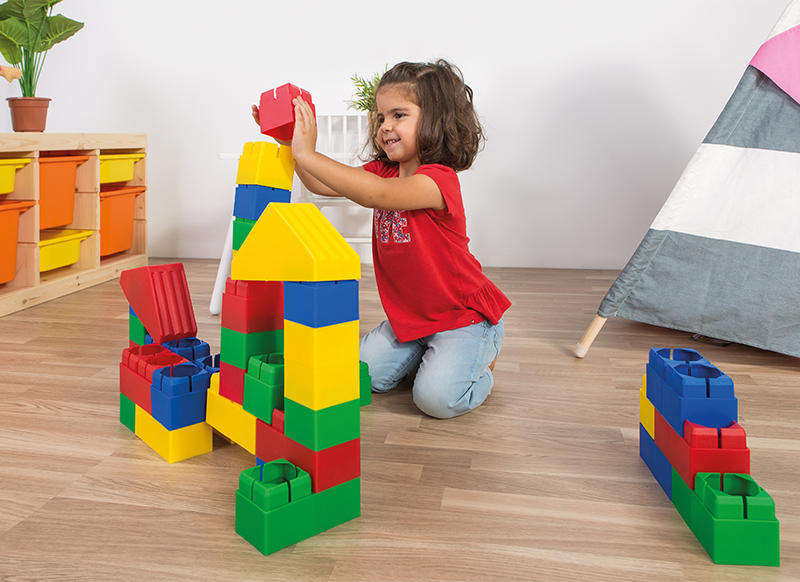Bouwset - blokken - groot - Miniland - plastic - set van 40 assorti