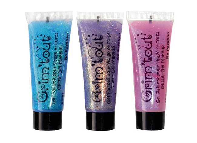 Schmink - Make-Up - Grim'tout - Glittergel - set van 3 - Roos, Turkoois, Paars