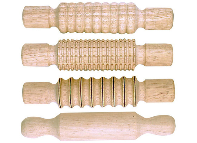 Boetseren - rollen - boetseerrollen - met patronen - hout - set van 4 assorti