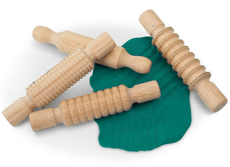 Boetseren - rollen - boetseerrollen - met patronen - hout - set van 4 assorti
