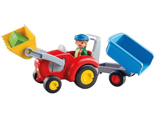 Eerste speelgoed - Playmobil - 123 - boer met tractor en aanhangwagen