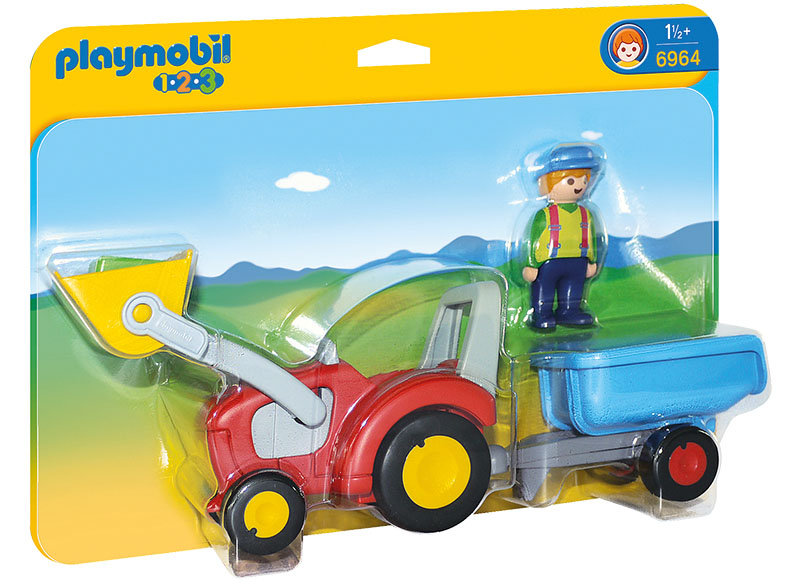 Eerste speelgoed - Playmobil - 123 - boer met tractor en aanhangwagen