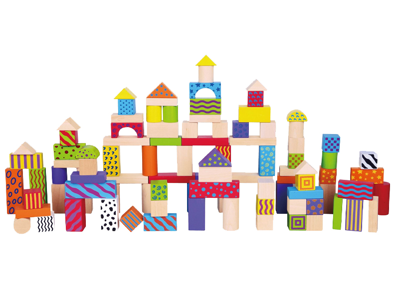 Bouwset - blokken - hout - effen - set van 100 assorti