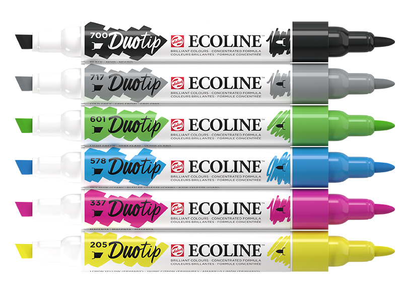 Verf - waterverf - Ecoline Duotip - dubbele punt - set van 6 assorti