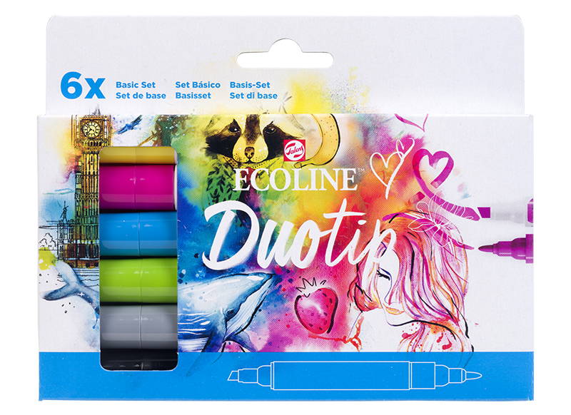 Waterverf - Ecoline Duotip - dubbele punt - set van 6 assorti