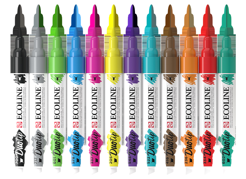 Verf - waterverf - Ecoline Duotip Marker - dubbele punt - set van 12 assorti