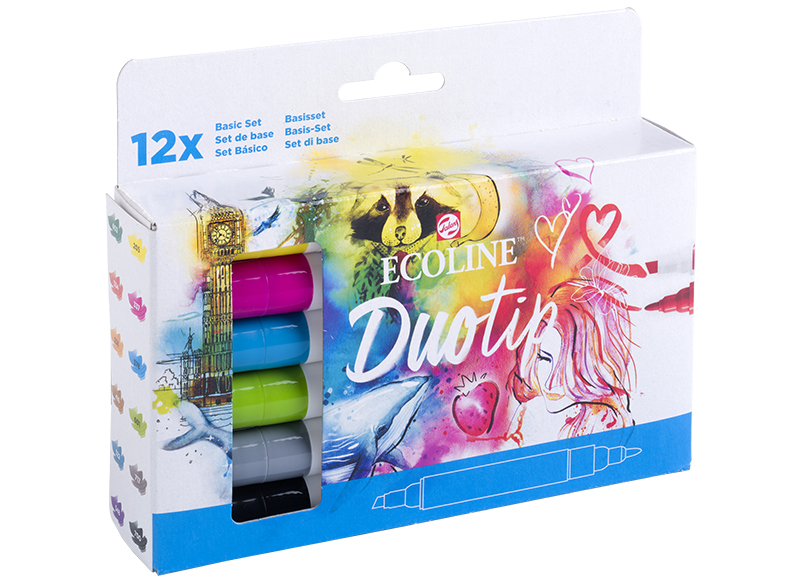 Waterverf - Ecoline Duotip - dubbele punt - set van 12 assorti