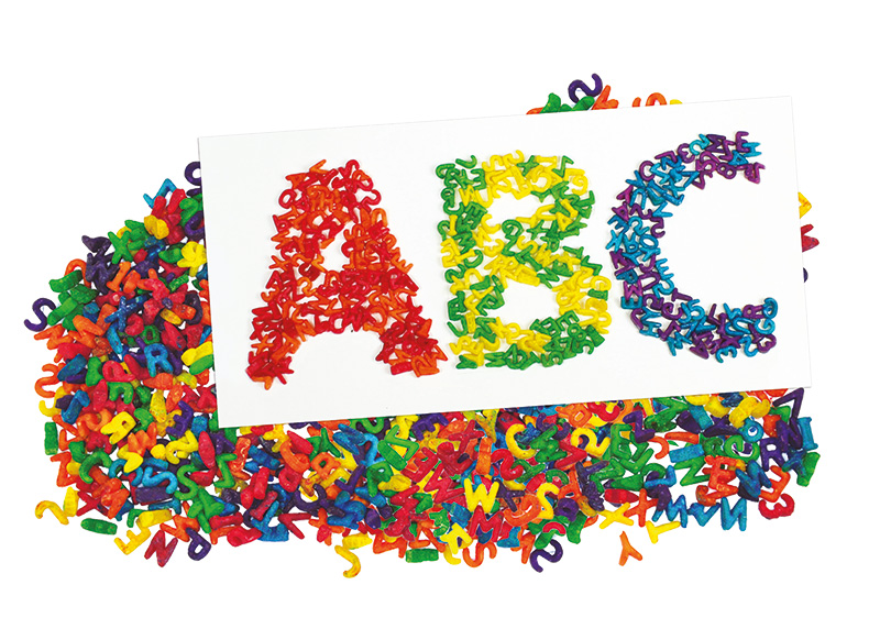 Sensorisch materiaal - gekleurde pasta - letters - alfabet - zak van 225 g