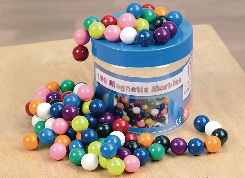 Knikkers - Shaw Magnets Magnetic Marbles Tub - 1,5 cm - kunststof - magnetisch - gekleurd - set van 100 assorti