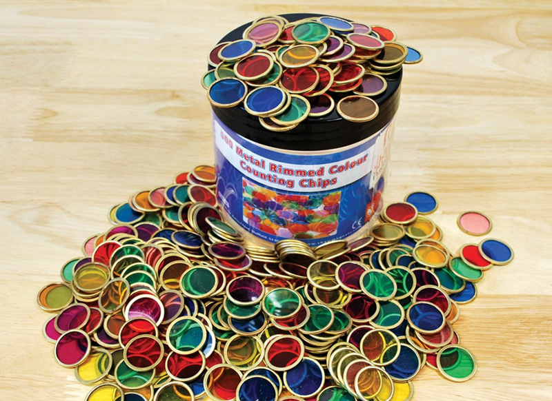 Speelschijven - Shaw Magnets Magnetic Counting Chip Tub - 2 cm - kunststof - magnetisch - transparant - gekleurd - voor lichtbord - set van 500 assorti