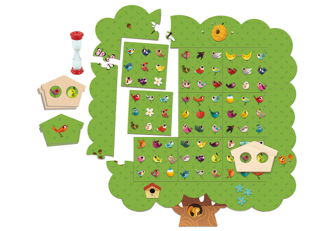 Kleur en vorm - bordspel - Miniland - Bird Tree - zoek de vogel - per spel