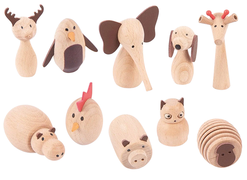Speelgoed - figuurtjes - dieren - Tickit - hout - set van 10 assorti