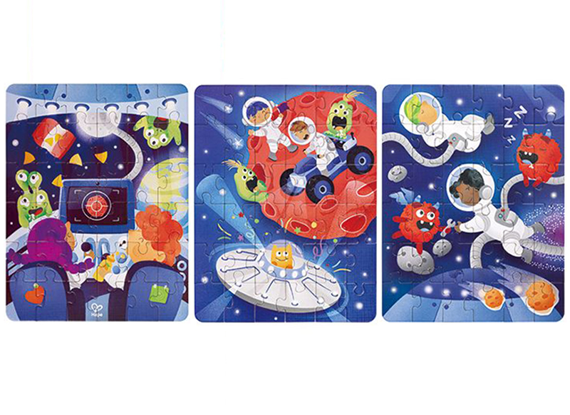 Puzzels - Hape Intergalactic - 3-in 1 puzzel - karton - per stuk