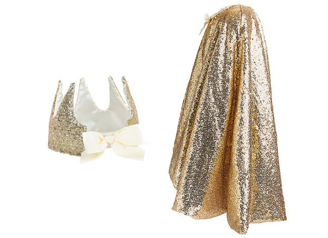 Verkleedkledij - gouden glitter cape en kroon - 2-delig