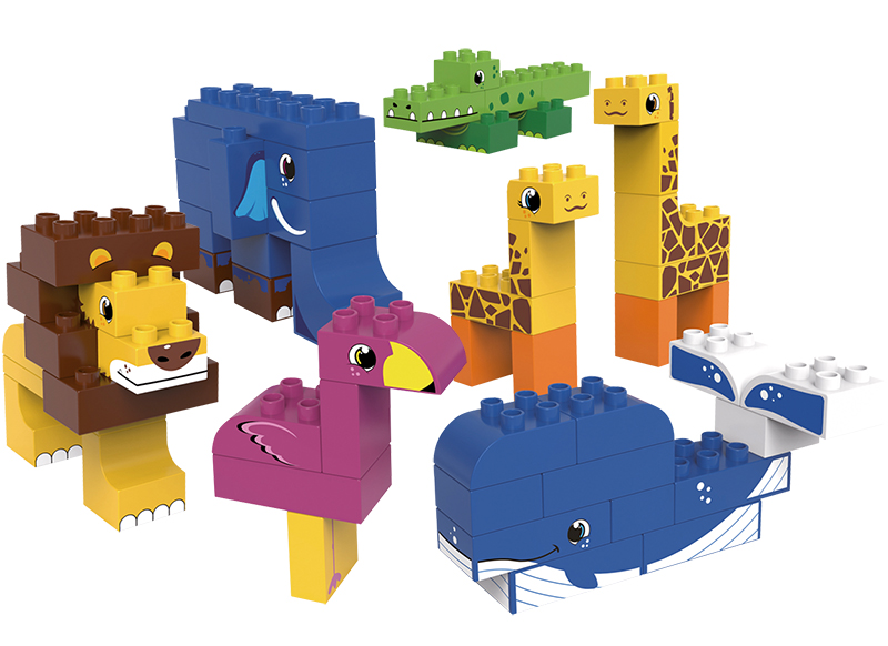 Bouwset - blokken - Biobuddi - wilde dieren - set van 60 assorti