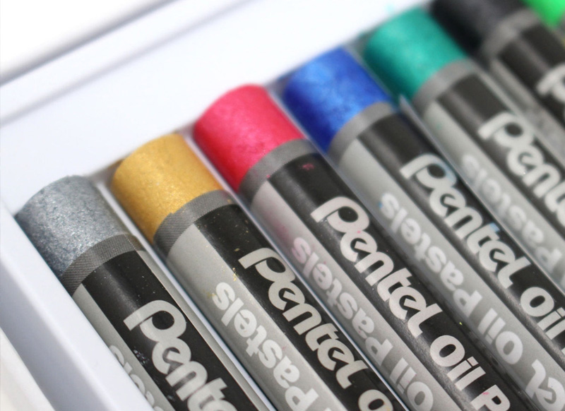 Waskrijt - oliepastels - Pentel - metallic en fluo kleuren - set van 12 assorti