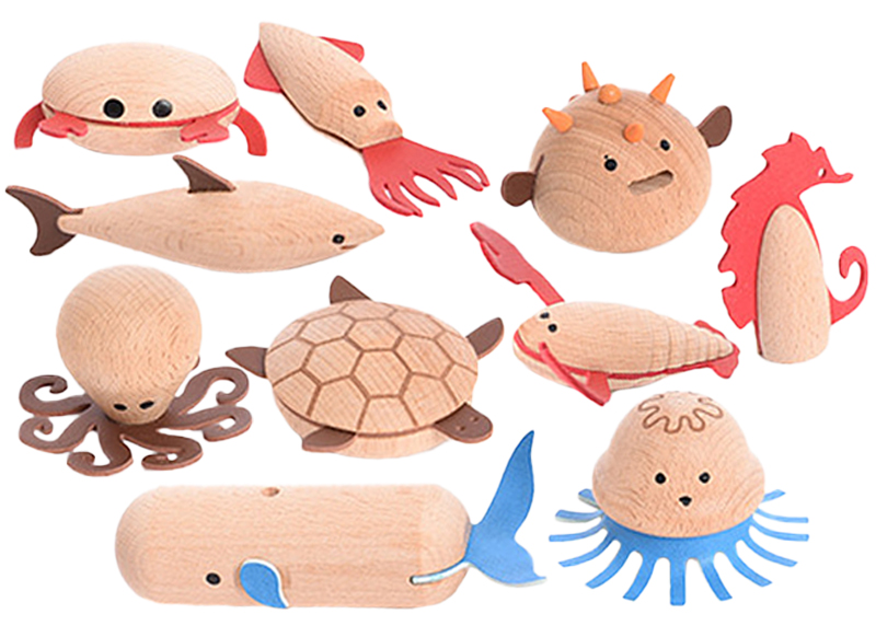 Speelfiguren - tickit Wooden Sea Creatures - houten zeedieren - set van 10