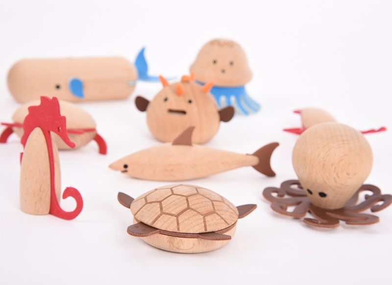 Speelfiguren - tickit Wooden Sea Creatures - houten zeedieren - set van 10