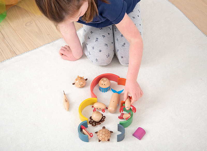 Speelfiguren - tickit Wooden Sea Creatures - houten zeedieren - set van 10