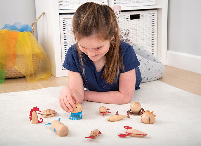 Speelfiguren - tickit Wooden Sea Creatures - houten zeedieren - set van 10