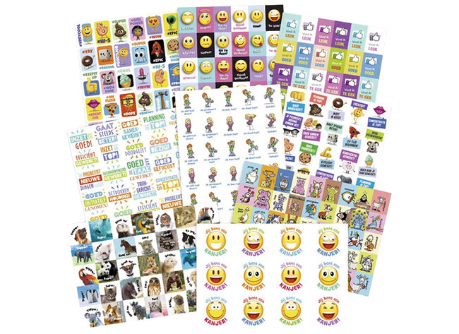 Stickers - variatie - mix met duimpjes, emoji's, dieren en meer - 360 motieven - set van 720 assorti