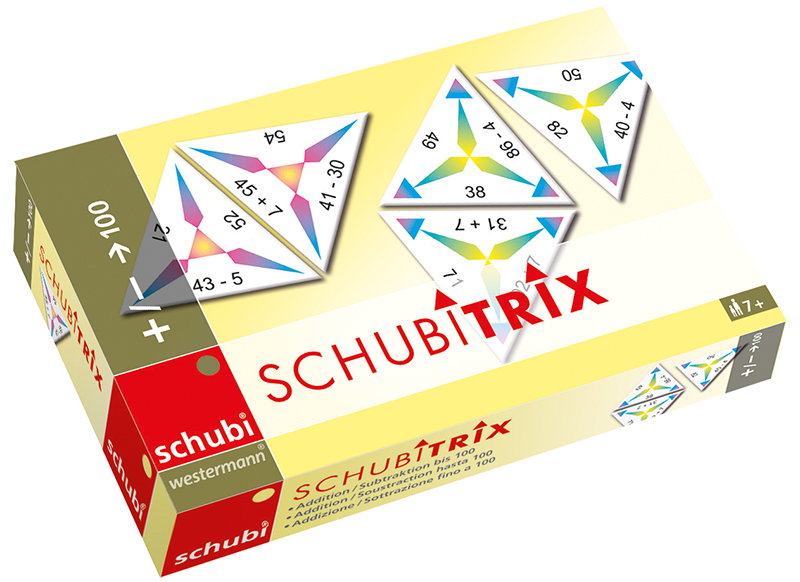 Rekenspel - Schubi - Schubitrix - optellen en aftrekken - rekenen tot 100 - domino - per spel