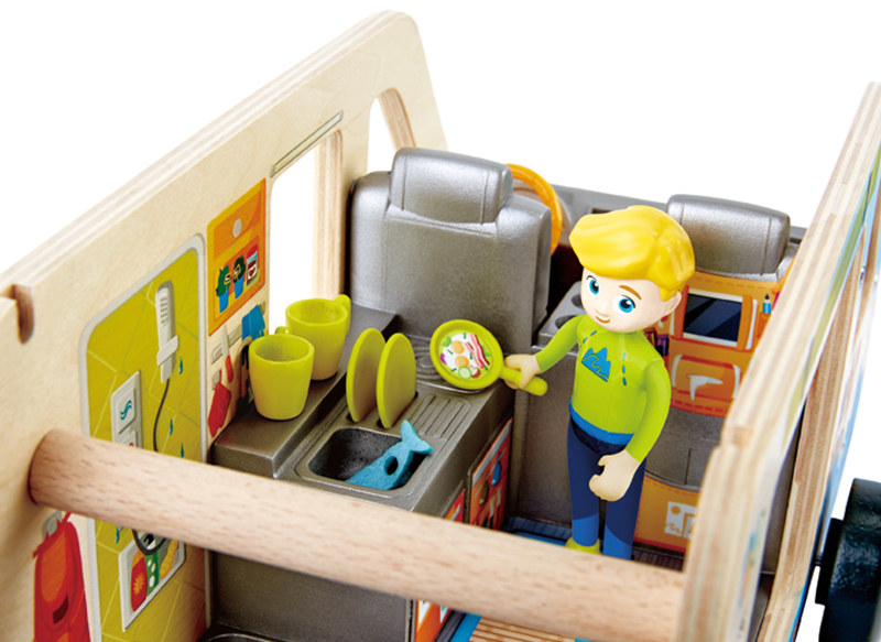 Speelgoed vakantiebus - Hape - camper - kamperen - met accessoires - hout - per set