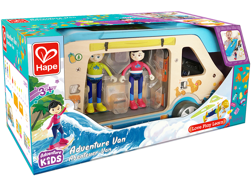 Speelgoed vakantiebus - Hape - camper - kamperen - met accessoires - hout - per set