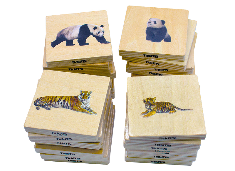 Puzzel - evolutiepuzzel - tickit Wild Animal Family Match - wilde dieren - 7 cm - hout - vierkant - per stuk