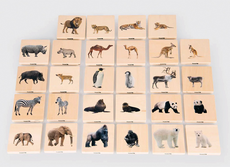 Puzzel - evolutiepuzzel - tickit Wild Animal Family Match - wilde dieren - 7 cm - hout - vierkant - per stuk