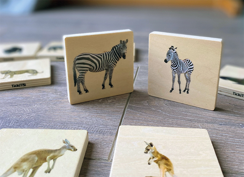 Puzzel - evolutiepuzzel - tickit Wild Animal Family Match - wilde dieren - 7 cm - hout - vierkant - per stuk