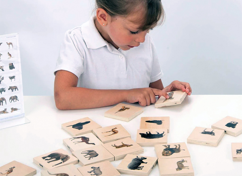 Puzzel - evolutiepuzzel - tickit Wild Animal Family Match - wilde dieren - 7 cm - hout - vierkant - per stuk