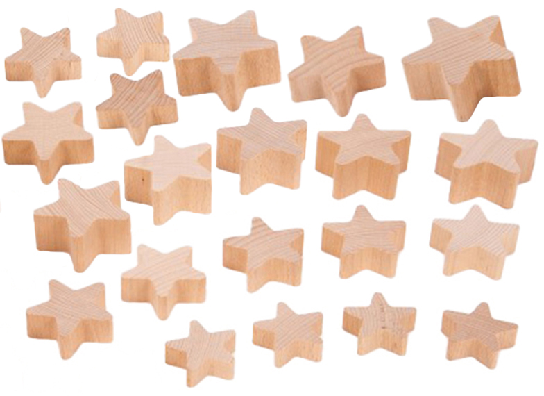 Eerste speelgoed - tickit - hout - houten sterren verschillende grootten - set van 21