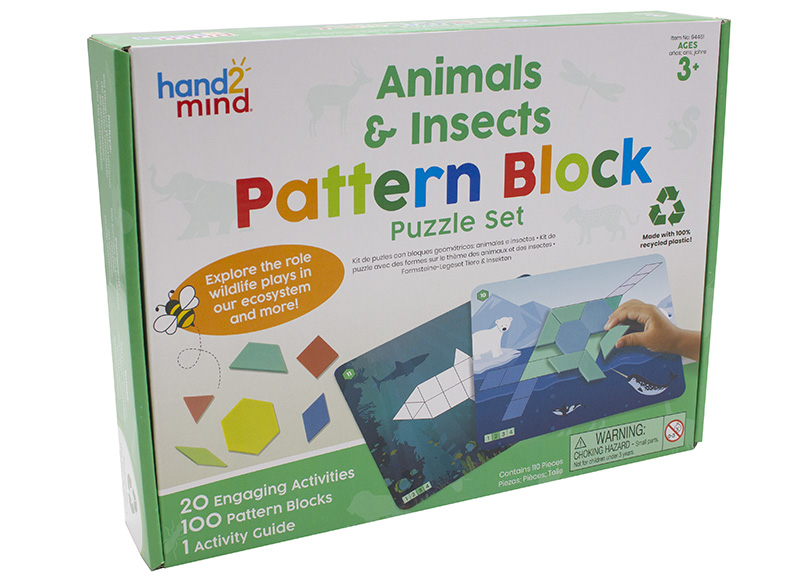 Kleur en vorm - hand2mind Animals & Insects Pattern Block Puzzle Set - puzzelset - dieren en insecten - geometrische vormen - natuur - per spel